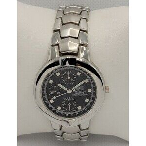 Men's Calvin Hill Classic Round Silver Tone Black Dial Link Bracelet Watch 01